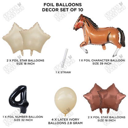 Giant Horse Brown Color Pack Of 10 Balloon Set With 32 Inch Foil Number Balloon