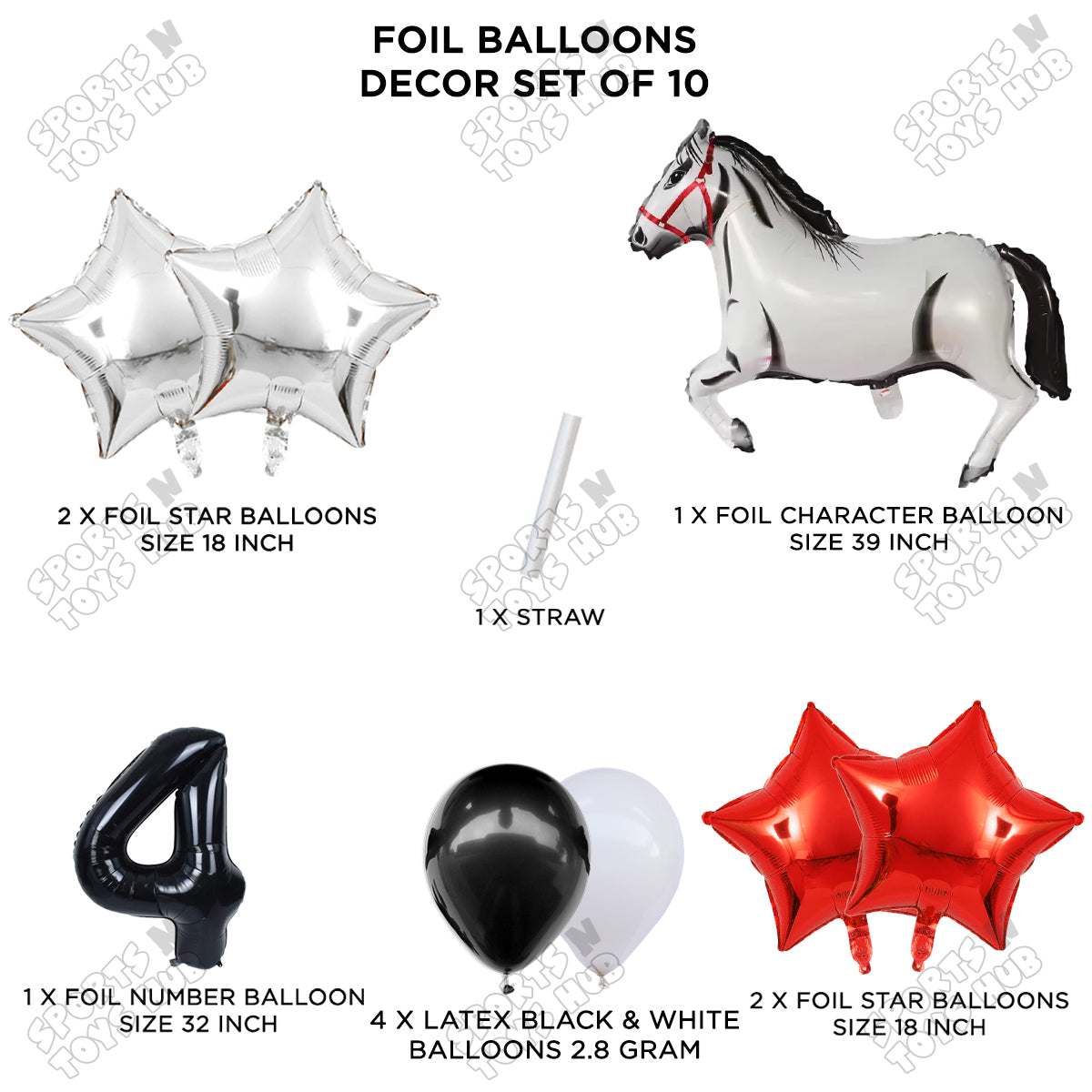 Giant Horse White Color Pack Of 10 Balloon Set With 32 Inch Foil Number Balloon