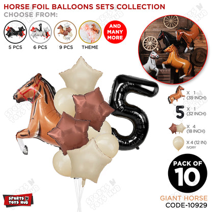 Giant Horse Brown Color Pack Of 10 Balloon Set With 32 Inch Foil Number Balloon