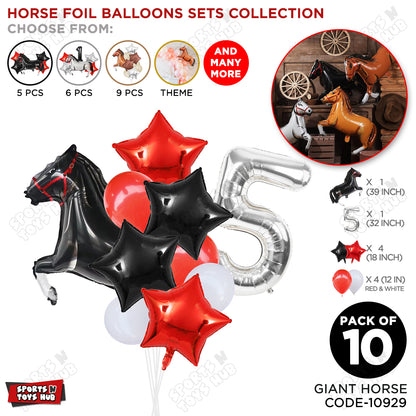 Giant Horse Black Color Pack Of 10 Balloon Set With 32 Inch Foil Number Balloon