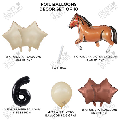 Giant Horse Brown Color Pack Of 10 Balloon Set With 32 Inch Foil Number Balloon