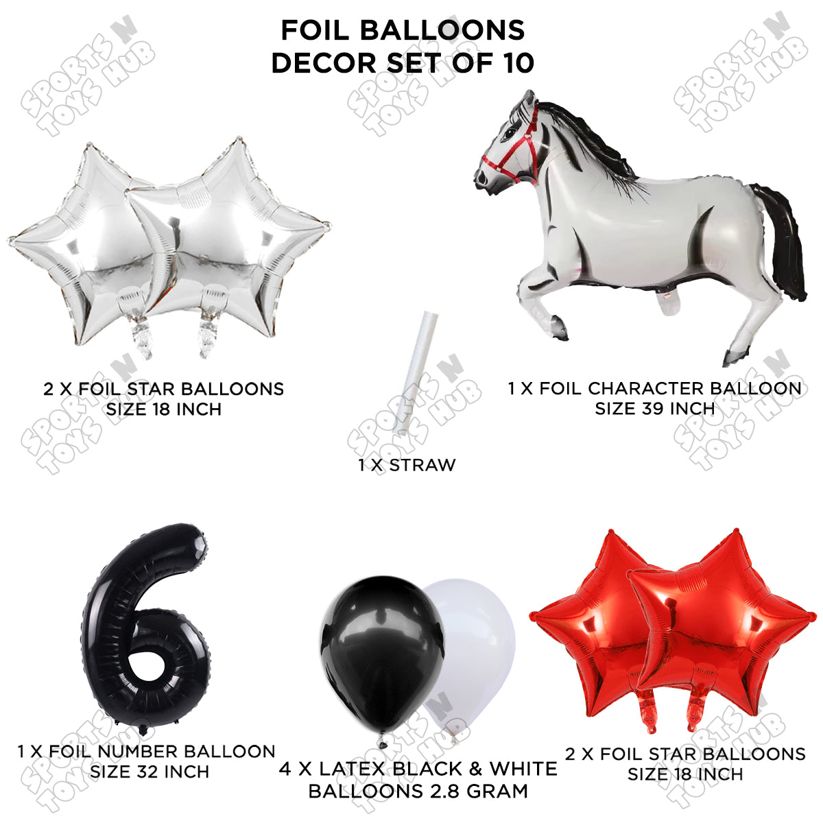 Giant Horse White Color Pack Of 10 Balloon Set With 32 Inch Foil Number Balloon