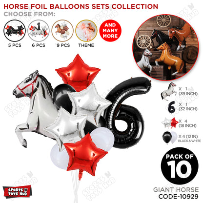 Giant Horse White Color Pack Of 10 Balloon Set With 32 Inch Foil Number Balloon