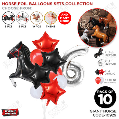 Giant Horse Black Color Pack Of 10 Balloon Set With 32 Inch Foil Number Balloon