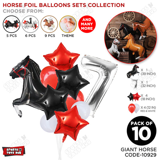 Giant Horse Black Color Pack Of 10 Balloon Set With 32 Inch Foil Number Balloon