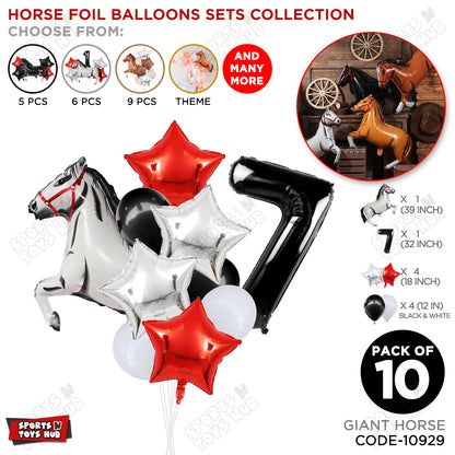 Giant Horse White Color Pack Of 10 Balloon Set With 32 Inch Foil Number Balloon