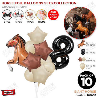 Giant Horse Brown Color Pack Of 10 Balloon Set With 32 Inch Foil Number Balloon