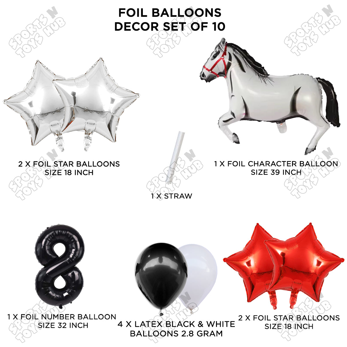 Giant Horse White Color Pack Of 10 Balloon Set With 32 Inch Foil Number Balloon