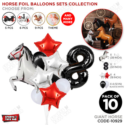 Giant Horse White Color Pack Of 10 Balloon Set With 32 Inch Foil Number Balloon