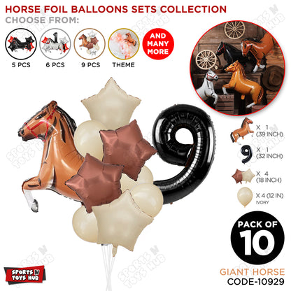 Giant Horse Brown Color Pack Of 10 Balloon Set With 32 Inch Foil Number Balloon