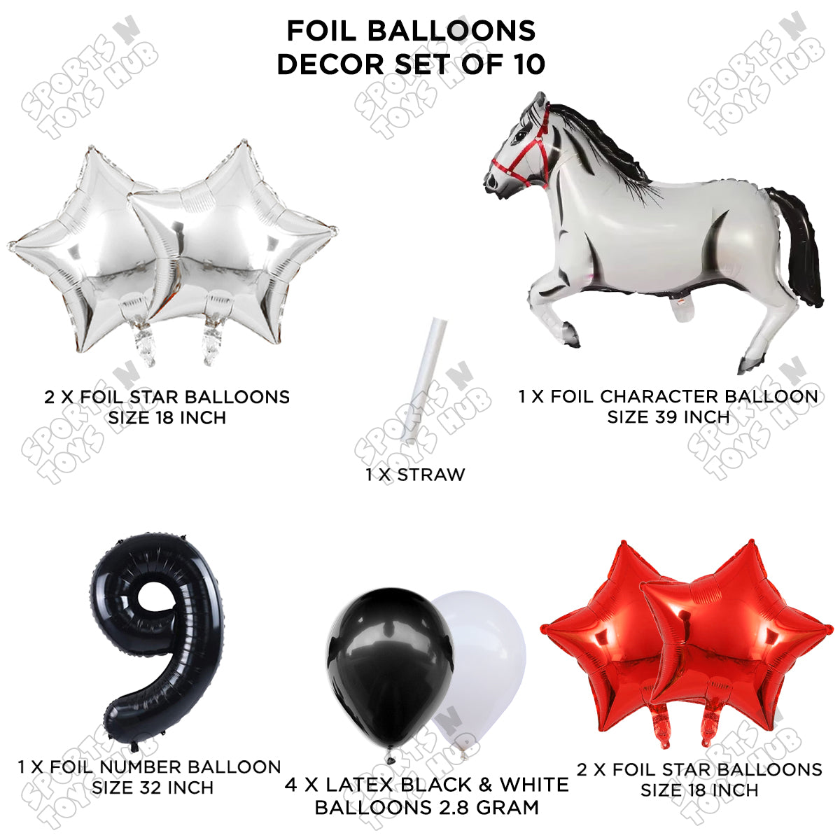 Giant Horse White Color Pack Of 10 Balloon Set With 32 Inch Foil Number Balloon