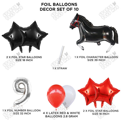 Giant Horse Black Color Pack Of 10 Balloon Set With 32 Inch Foil Number Balloon