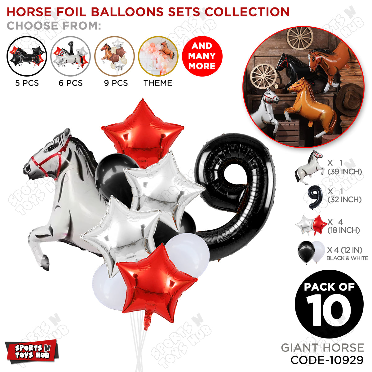 Giant Horse White Color Pack Of 10 Balloon Set With 32 Inch Foil Number Balloon