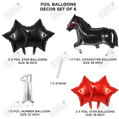 Giant Horse Black Foil Balloon Kit Pack of 6 with 32 Inch Number Balloon – Horse Birthday Party Decoration Set for Kids Celebration