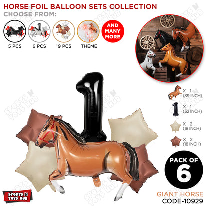 Giant Horse Brown Color Pack Of 6 Balloon Set With 32 Inch Foil Number Balloon