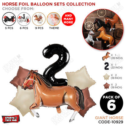 Giant Horse Brown Color Pack Of 6 Balloon Set With 32 Inch Foil Number Balloon