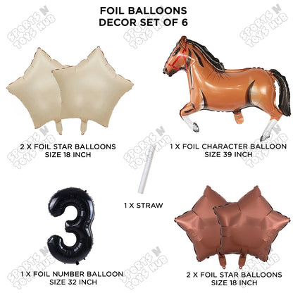 Giant Horse Brown Color Pack Of 6 Balloon Set With 32 Inch Foil Number Balloon