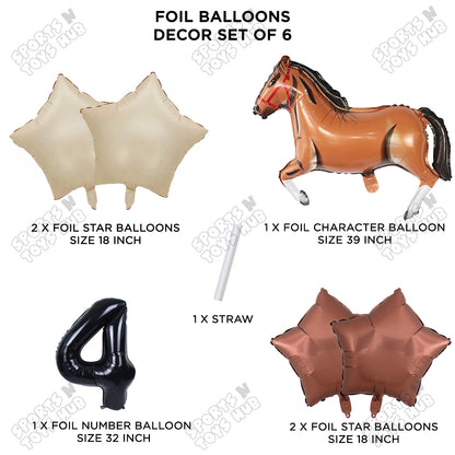 Giant Horse Brown Color Pack Of 6 Balloon Set With 32 Inch Foil Number Balloon