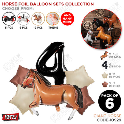 Giant Horse Brown Color Pack Of 6 Balloon Set With 32 Inch Foil Number Balloon