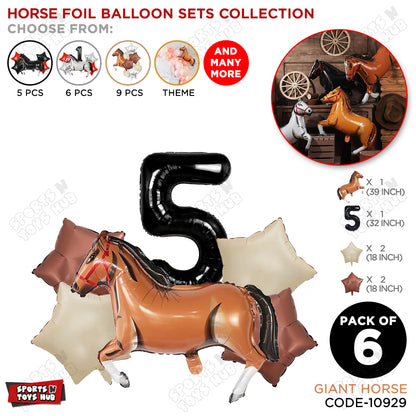 Giant Horse Brown Color Pack Of 6 Balloon Set With 32 Inch Foil Number Balloon