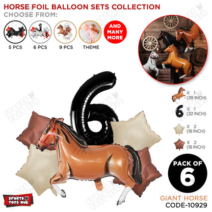 Giant Horse Brown Color Pack Of 6 Balloon Set With 32 Inch Foil Number Balloon