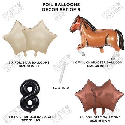 Giant Horse Brown Color Pack Of 6 Balloon Set With 32 Inch Foil Number Balloon