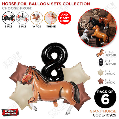 Giant Horse Brown Color Pack Of 6 Balloon Set With 32 Inch Foil Number Balloon
