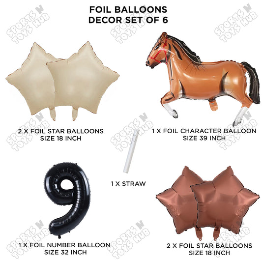 Giant Horse Brown Color Pack Of 6 Balloon Set With 32 Inch Foil Number Balloon