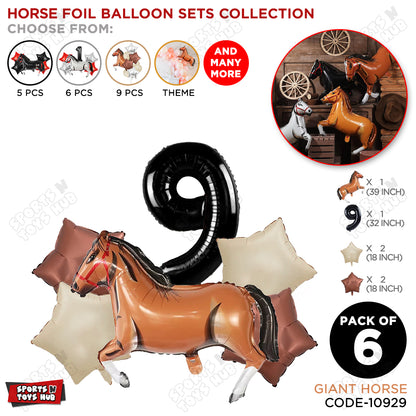 Giant Horse Brown Color Pack Of 6 Balloon Set With 32 Inch Foil Number Balloon