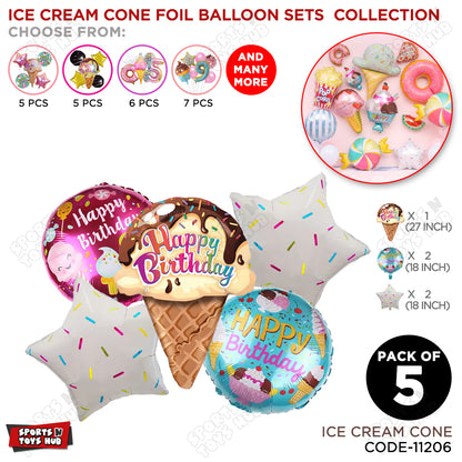 HBD Ice Cream Cone Foil Balloon Set