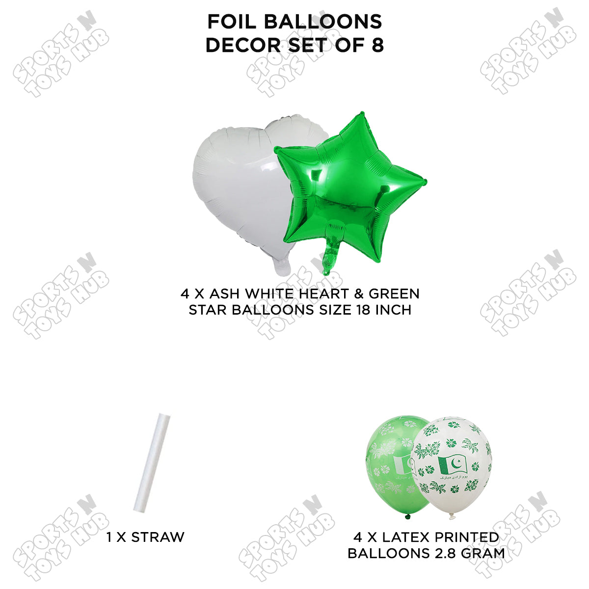 Independence Day Foil Shape Balloon With Printed Latex Balloon - Pack Of 8 Set
