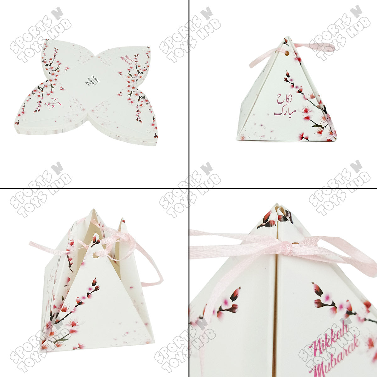 Floral Pyramid Favor Nikkah Pink Printed Flower Bid Box