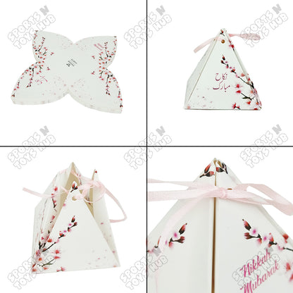 Floral Pyramid Favor Nikkah Pink Printed Flower Bid Box