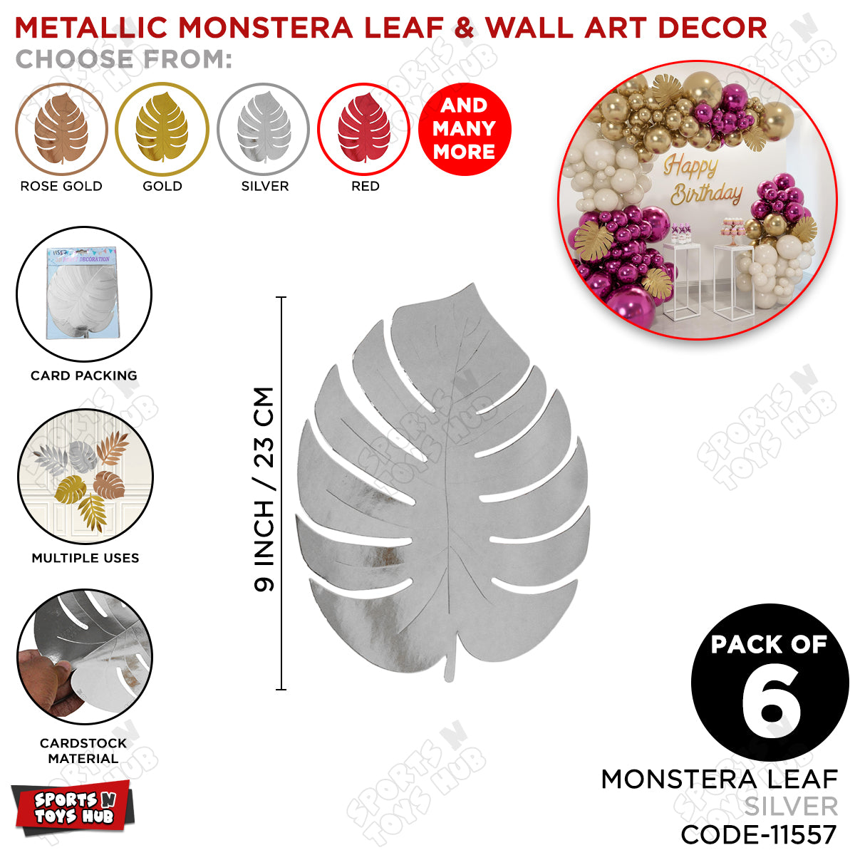 3D Metallic Monstera Leaf For Party Decoration - Pack Of 6