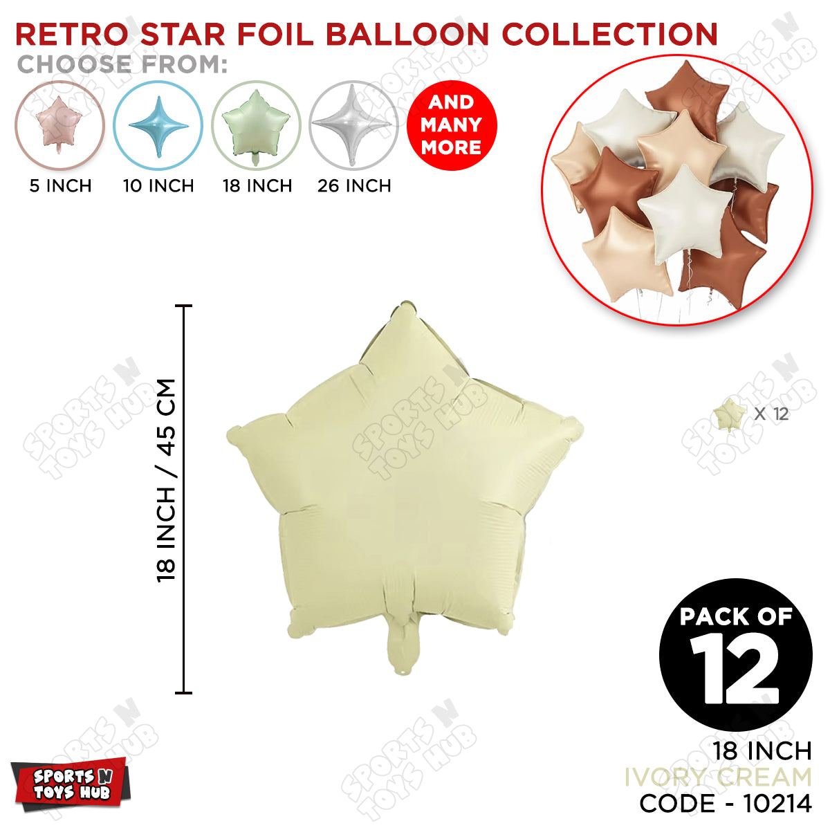 18 Inch - Retro Ivory Cream Star Foil Balloon