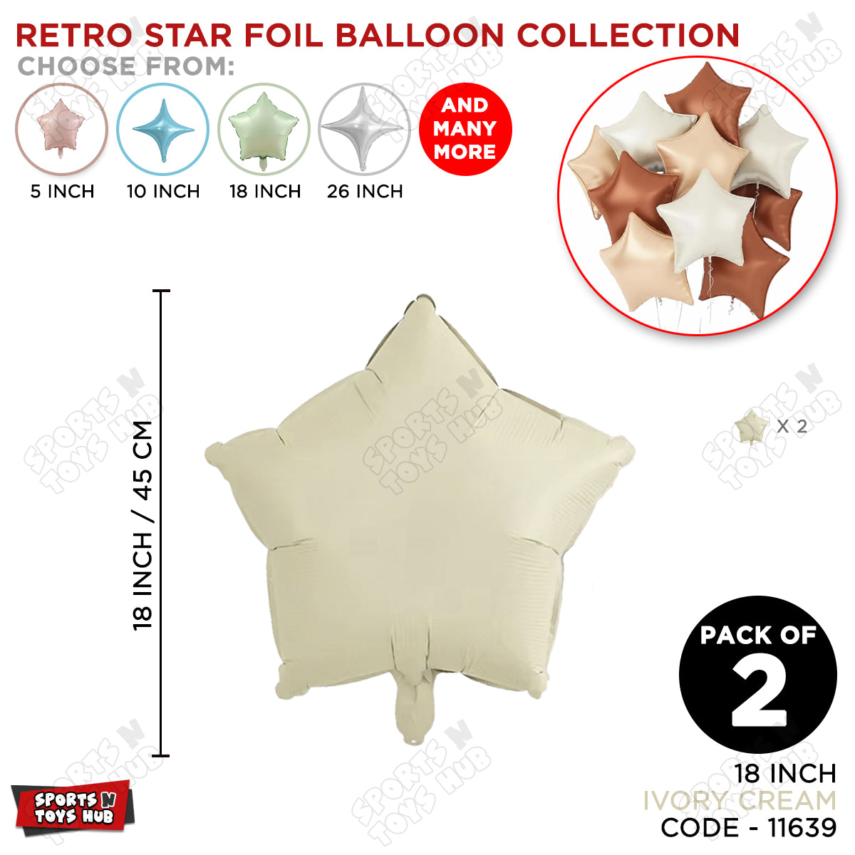 18 Inch - Retro Ivory Cream Star Foil Balloon