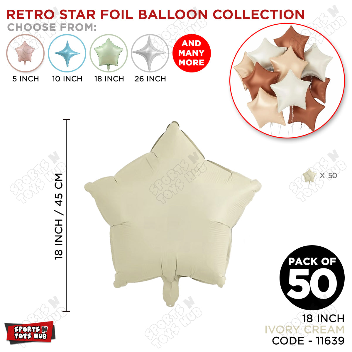18 Inch - Retro Ivory Cream Star Foil Balloon
