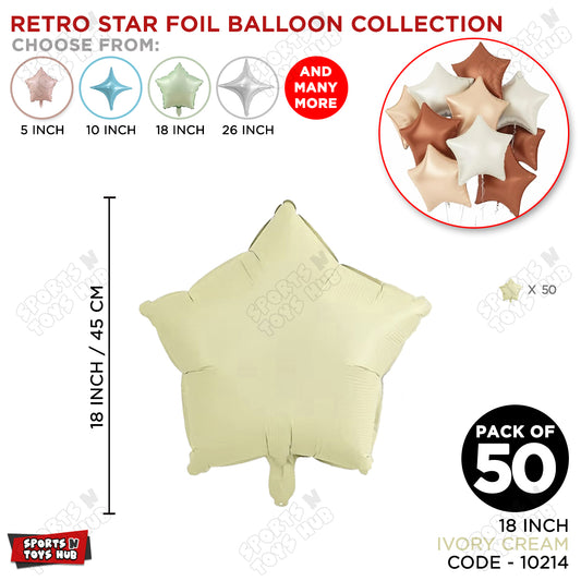 18 Inch - Retro Ivory Cream Star Foil Balloon