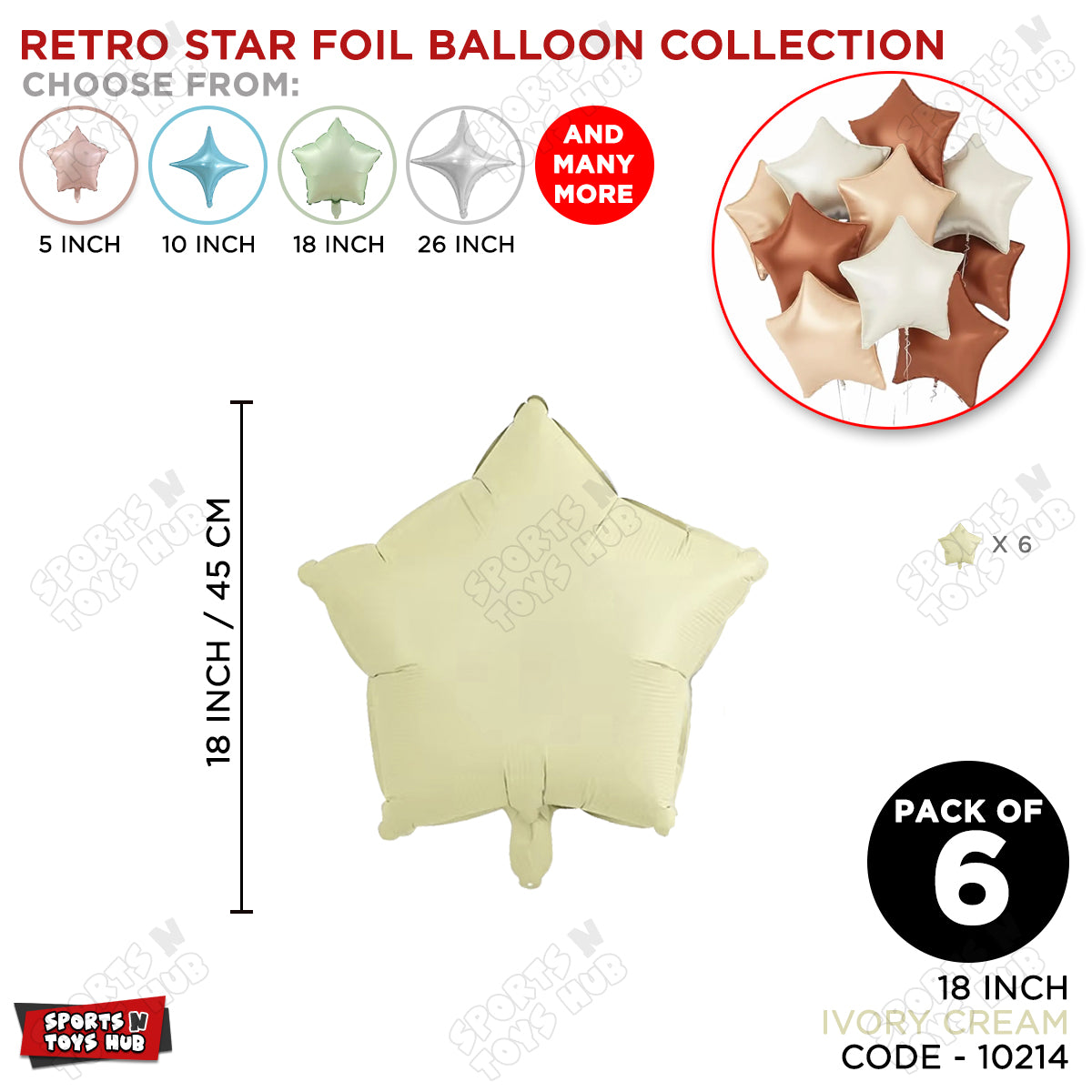 18 Inch - Retro Ivory Cream Star Foil Balloon