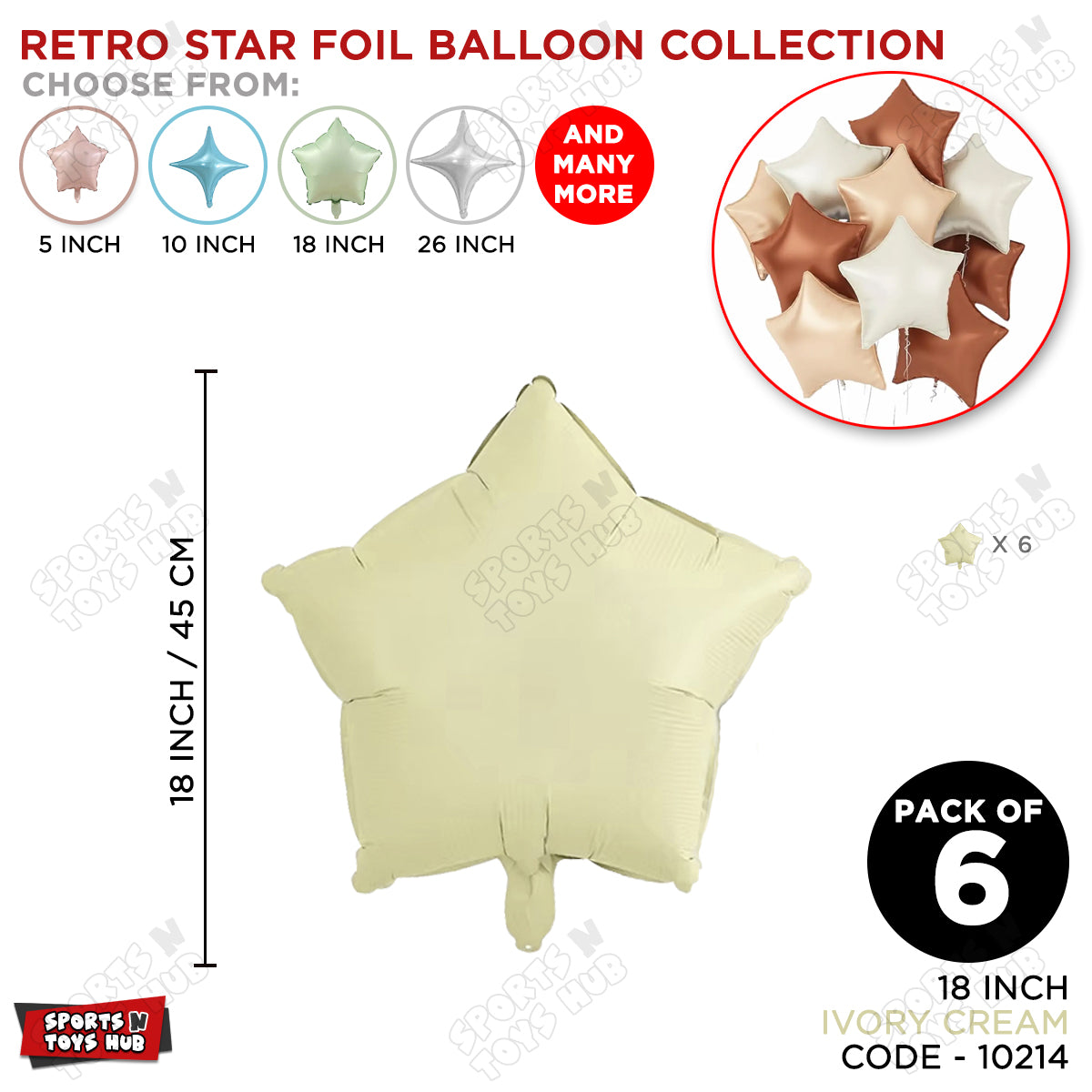 18 Inch - Retro Ivory Cream Star Foil Balloon