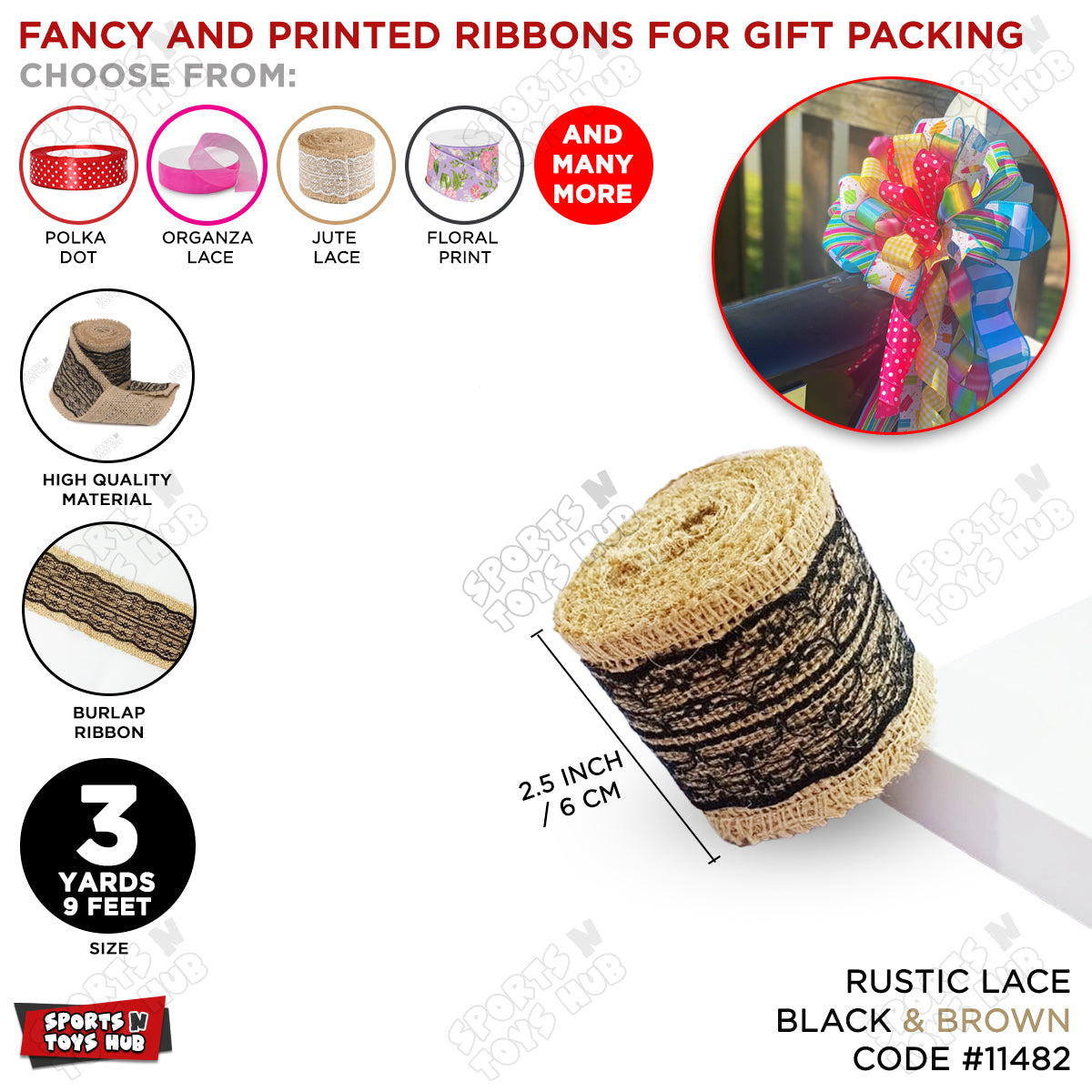 Rustic Jute Lace Ribbon Roll – 2.5 Inch Burlap Ribbon  for Gift Wrapping, Wedding Decor & Crafts