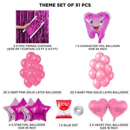 First Tooth Foil Balloon Theme With Curtain - Pink