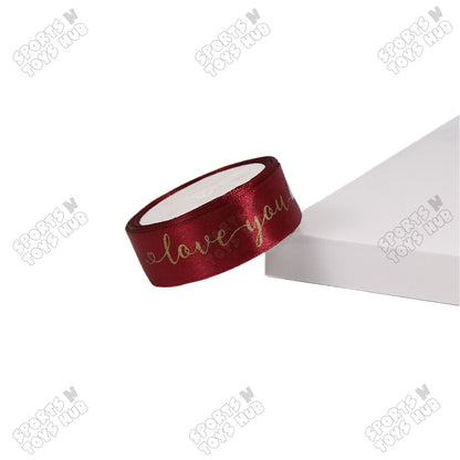 "Love You" Printed Satin Ribbon Roll – 1 Inch x 9 Yards for Gift Wrapping & Floral Decor