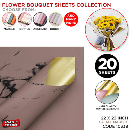 NEW Black Veins Marble Pattern Flower Wrapping Sheets with Gold Back – Premium Opaque Floral Bouquet Wrapping Paper for Fresh Flowers, Gift Packaging, Florist Supplies & Event Decorations