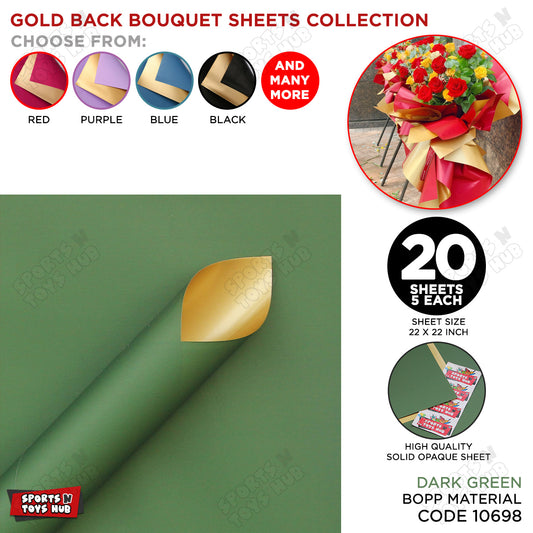 Plain Solid Colour Opaque Reversible Bouquet Sheets with Gold Back