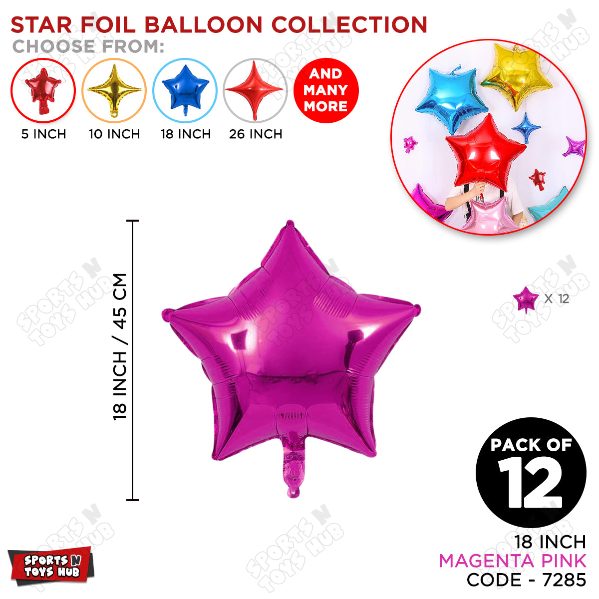 18 Inch - Magenta Pink Star Foil Balloon