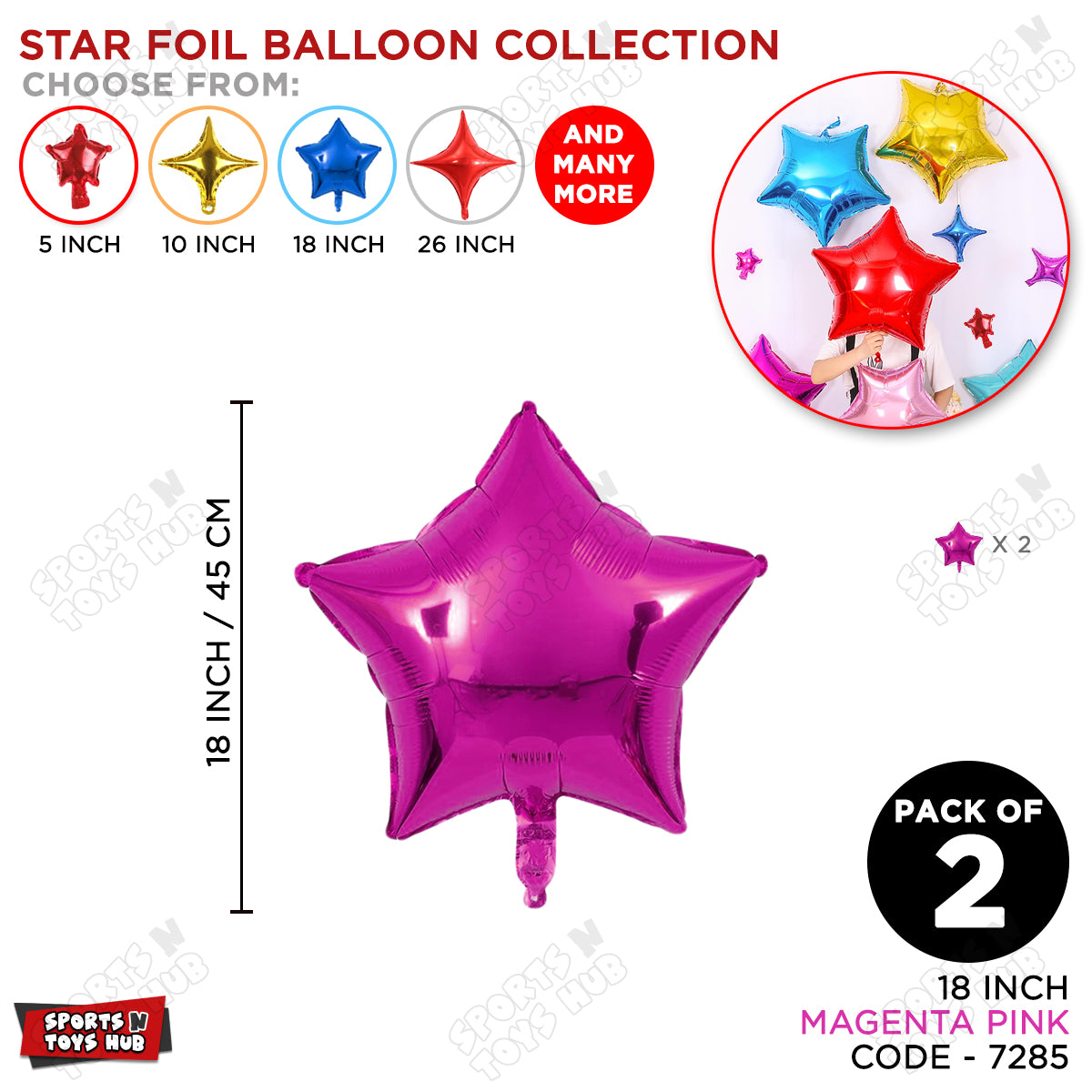 18 Inch - Magenta Pink Star Foil Balloon