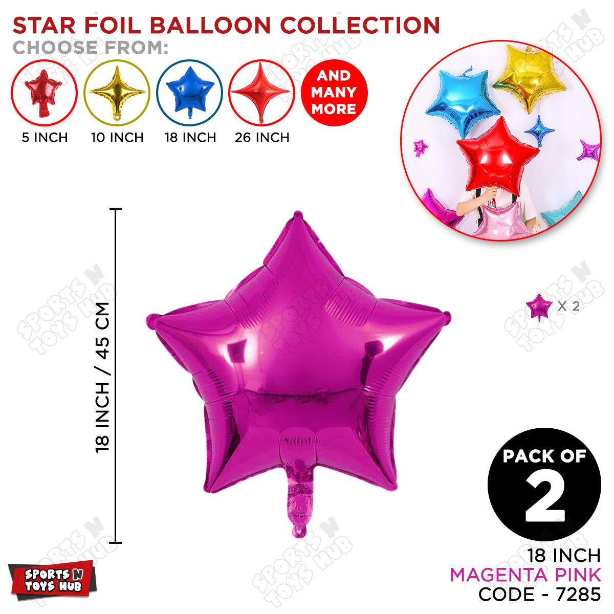 18 Inch - Star Shape Foil Balloon Collection - Pack Of 2