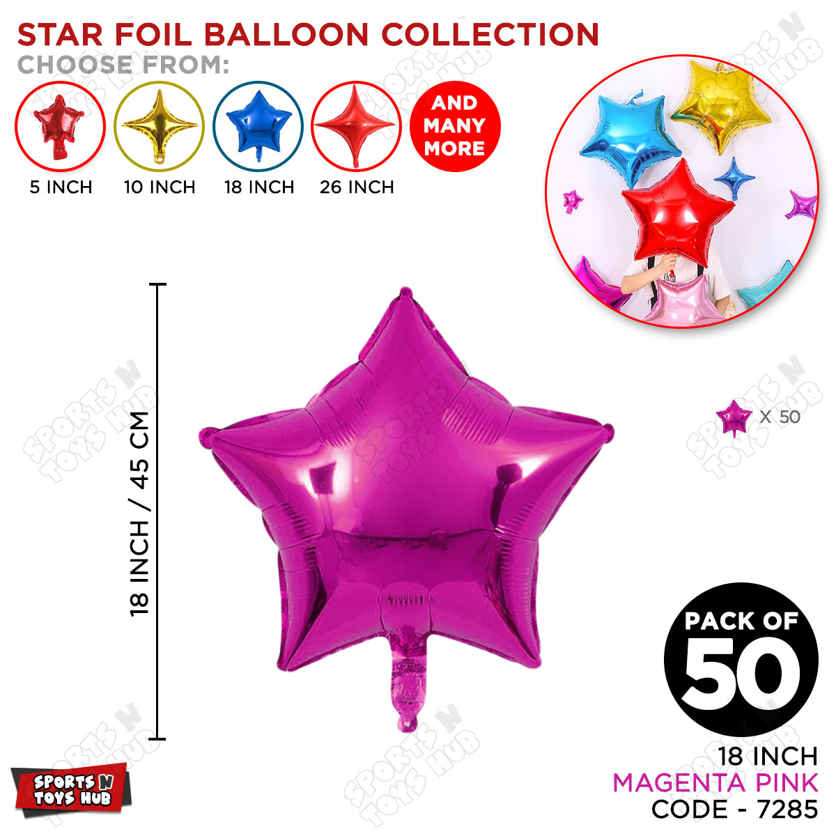 18 Inch - Magenta Pink Star Foil Balloon