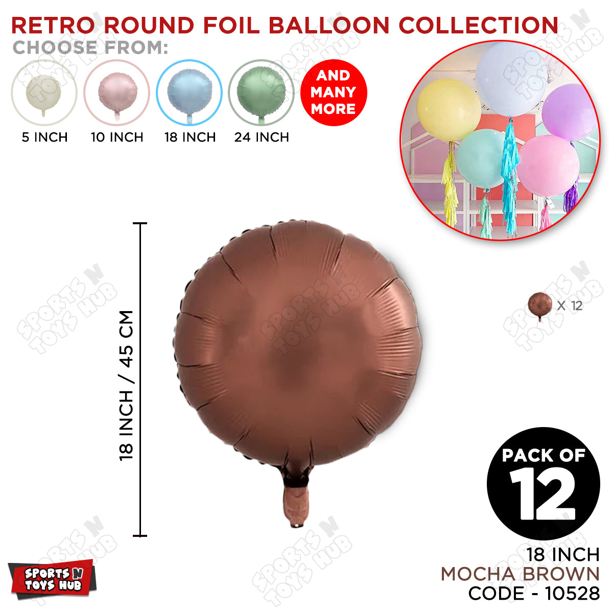 18 Inch - Retro Mocha Brown Round Foil Balloon